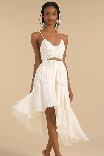 Ivory Ruffled A Line Midi Graduation Dress